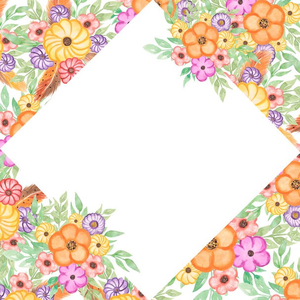 Дикие цветы Клипарт венок, акварель луг цветы букет иллюстрация, яркие травы рамка искусство, свадебное приглашение, карточка решений, логотип дизайн - Фото, изображение