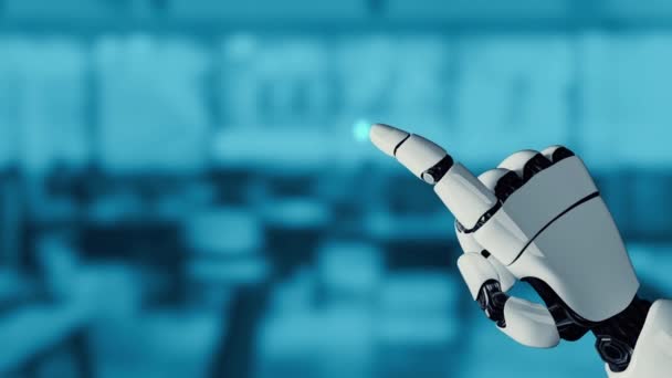 MLP Futuristische robot kunstmatige intelligentie verhelderende AI-technologie ontwikkeling en machine learning concept. Global robotic RPA wetenschappelijk onderzoek voor de toekomst van het menselijk leven. 3D weergave grafisch. - Video