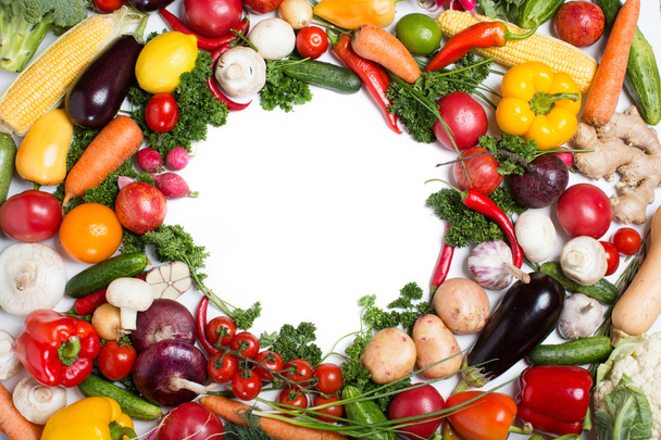 circle made with fresh vegetables on a white background.  - Photo, Image