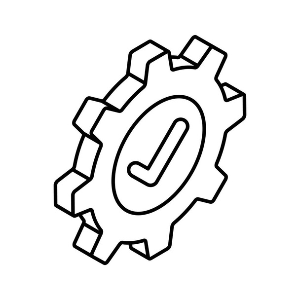 Tick inside cogwheel, concept isometric icon of verified settings - Vector, Image