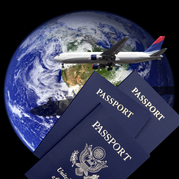 Dopravní letadlo, americký pas a země - Fotografie, Obrázek