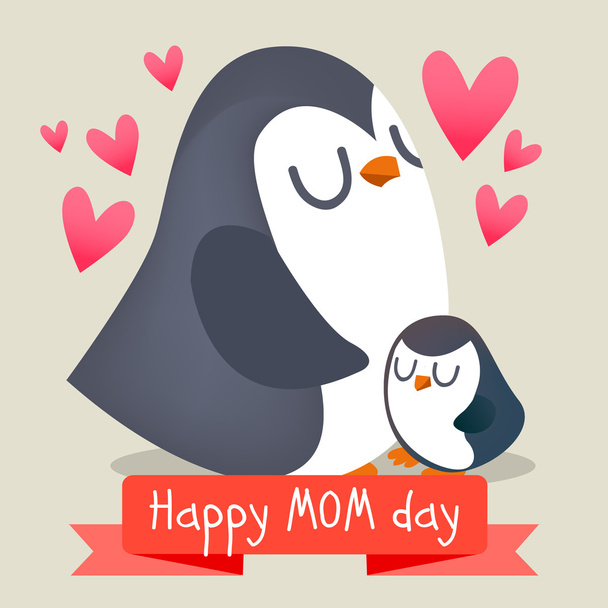 Dzień szczęśliwy matki z pingwiny. - Wektor, obraz