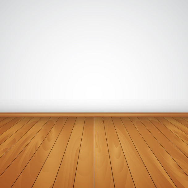 realistische houten vloer en witte muur vectorillustratie - Vector, afbeelding