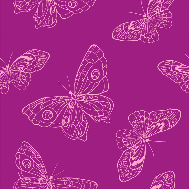 Seamless background with butterflies on violet background - Vector, Image
