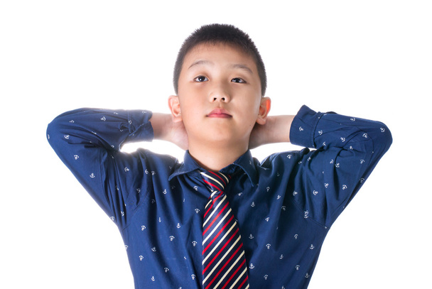 Asian boy with necktie, isolated on white background - Фото, изображение