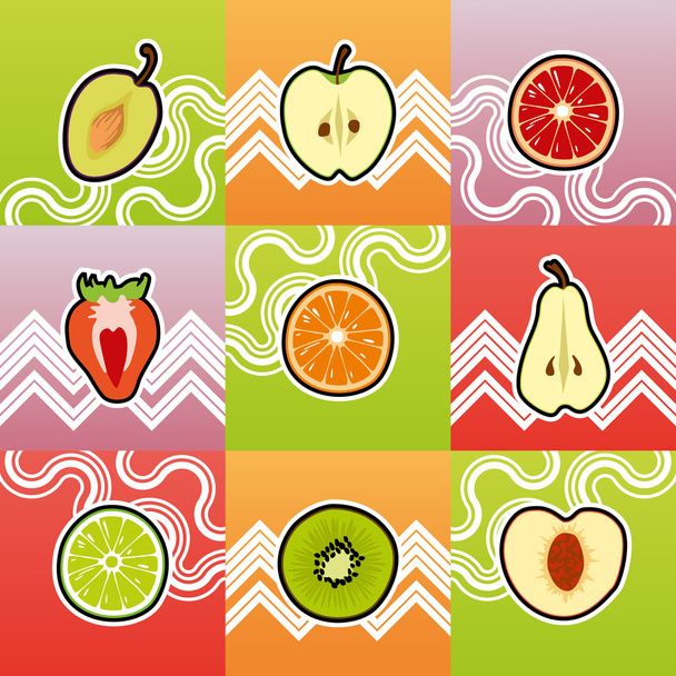 Set of funny fruit cross section - Vettoriali, immagini