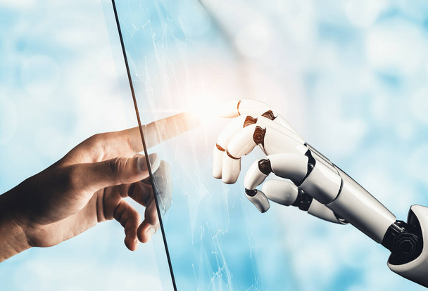 MLP 3Dレンダリング未来型ドロイドロボット技術開発,人工知能AI,機械学習コンセプト。 人類の未来のための世界的なロボットバイオニックサイエンス研究. - 写真・画像