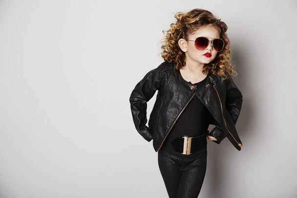 Cool girl in leather jacket with attitude - Zdjęcie, obraz