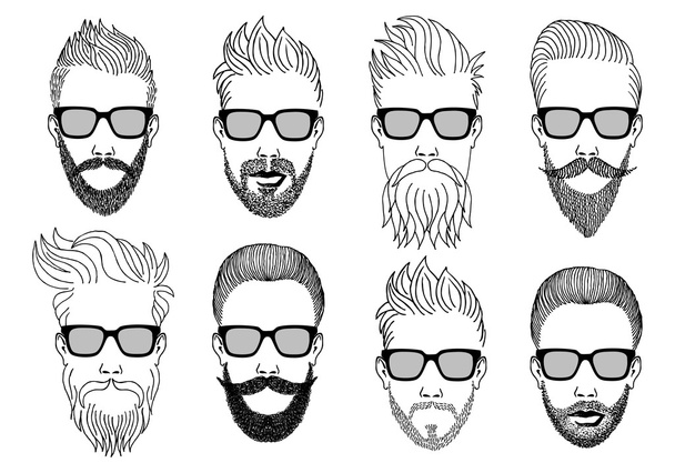 лица хипстеров с бородой, векторный набор
 - Вектор,изображение