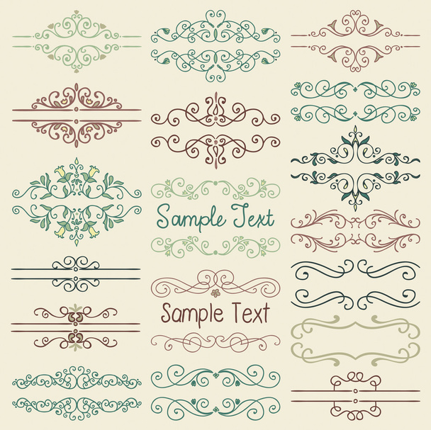 Vector Colorful Hand Drawn Dividers, Frames, Swirls - ベクター画像