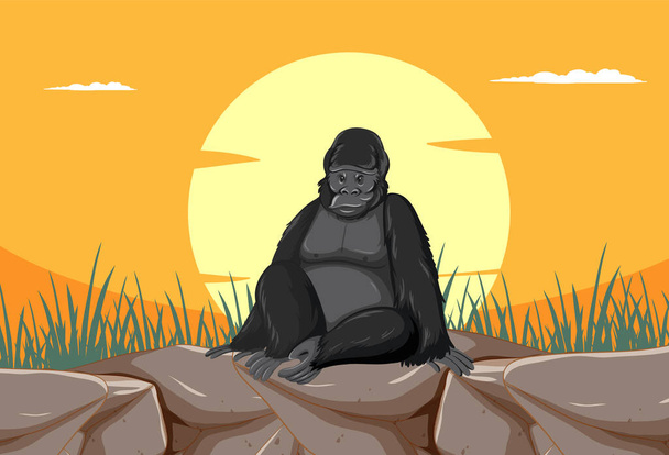 Illustrazione vettoriale di un gorilla al tramonto - Vettoriali, immagini