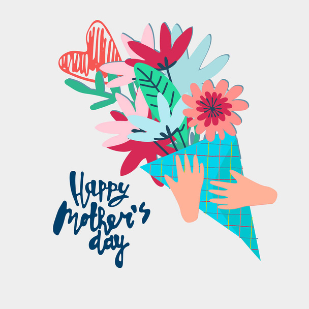Happy Mothers Day greeting card design. Elegant floral bouquet and hand-lettered greeting phrase. Isolated on dark background - Vector, Image