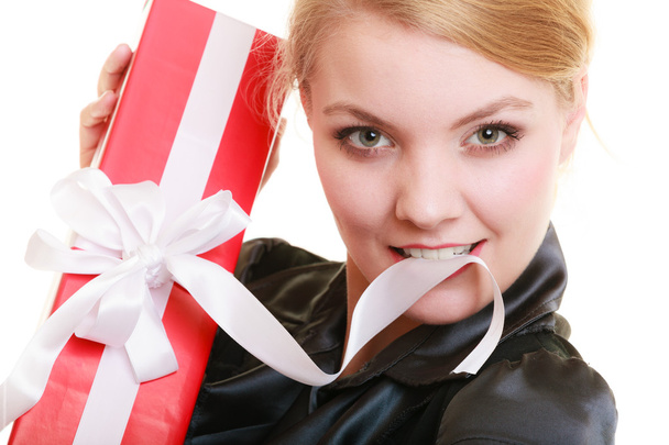 holidays love happiness concept - girl with gift box - Zdjęcie, obraz