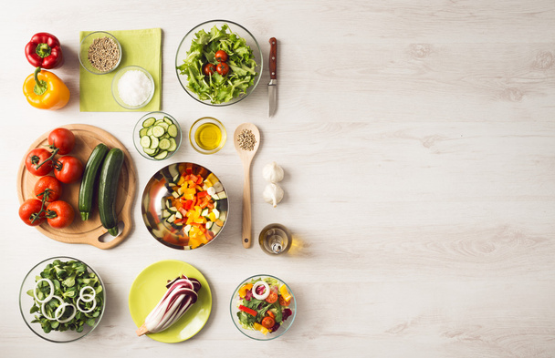 Healthy eating and food preparation at home - Фото, изображение