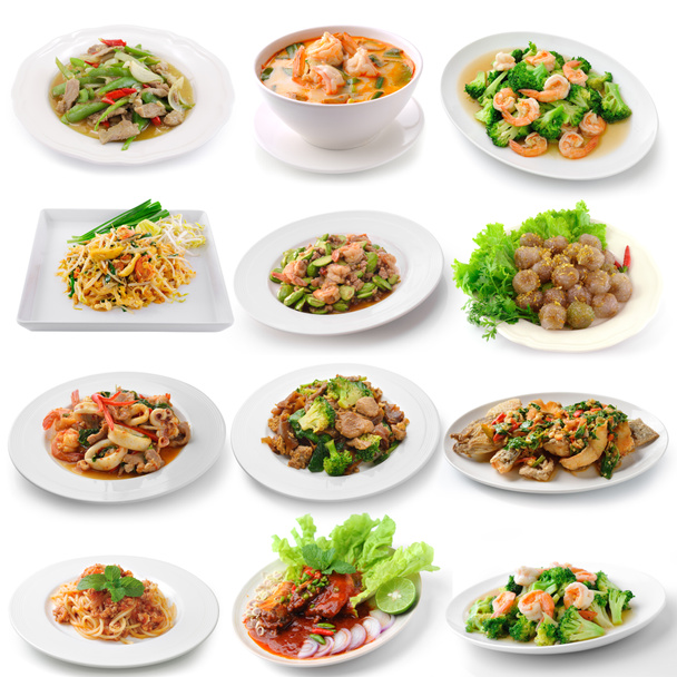 conjunto de comida tailandesa sobre fondo blanco
 - Foto, imagen
