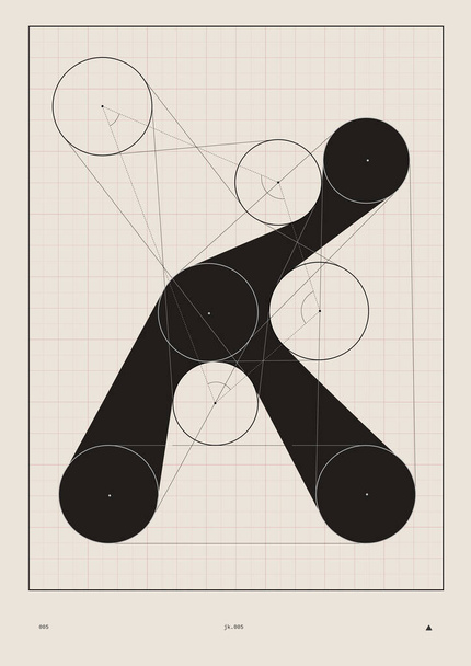 Vector illustration. Abstract composition of black circles and geometry figures against squared background. Minimalist design. Concept of real estate and architecture, education material. - Vector, Image