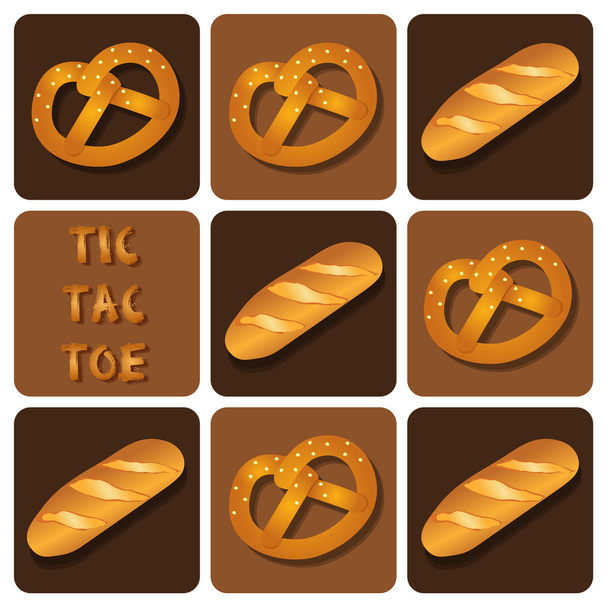 Tic-Tac-Zehe von Brot und Brezel - Vektor, Bild