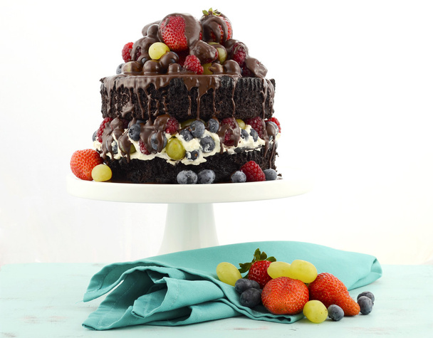Délicieusement divin gâteau au chocolat aux baies et à la crème
.  - Photo, image