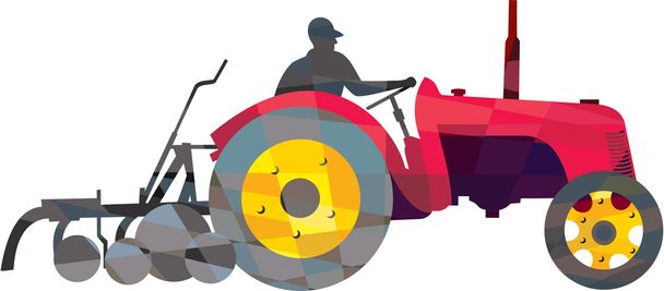 Rolnik jazdy rocznika gospodarstwa ciągnika niskiej wielokąta - Wektor, obraz