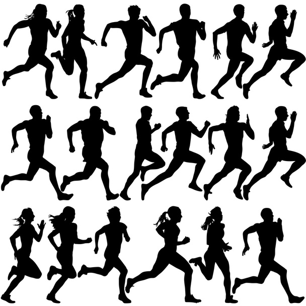 Set of silhouettes. Runners on sprint, men. vector illustration. - Vector, Image