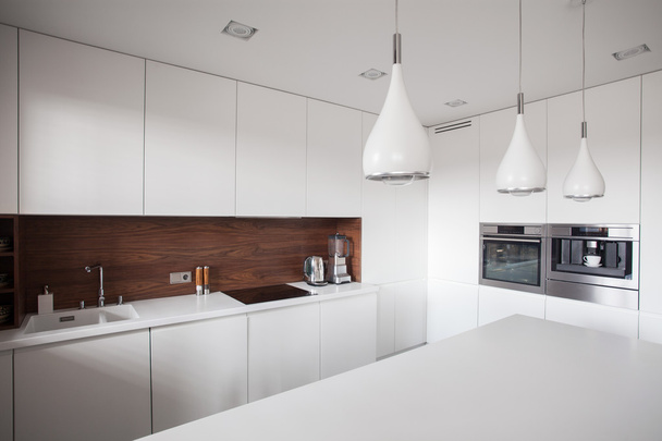 White cupboards and worktop - Fotoğraf, Görsel