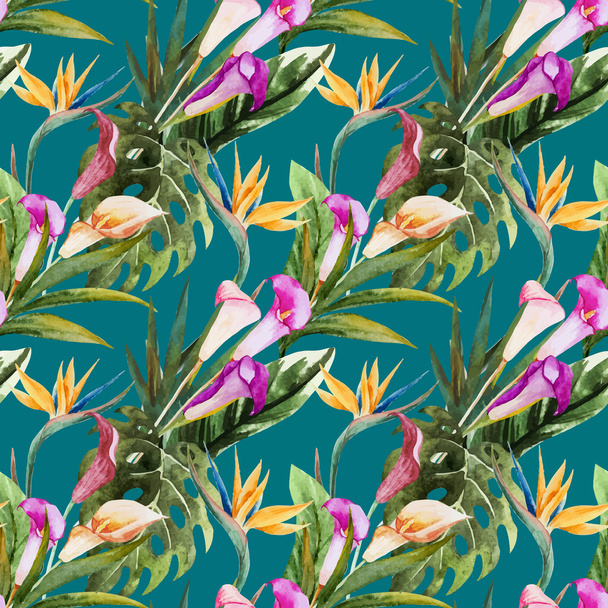Tropical watercolor seamless pattern - Vector, afbeelding