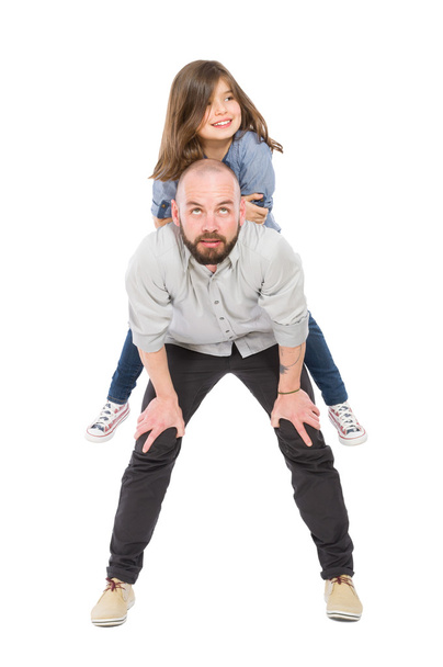 Apa és lánya fehér háttérrel - Fotó, kép
