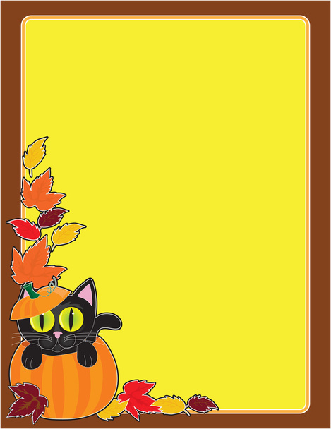 Чёрная кошка на границе с тыквой
 - Вектор,изображение