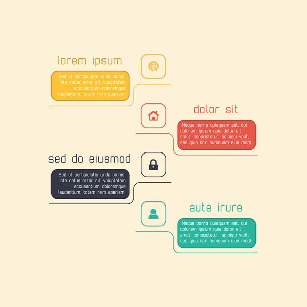 Eenvoudige infographic sjabloon geschikt voor zakelijke presentaties en rapporten. Vier stappen verwerken. Vectorillustratie - Vector, afbeelding