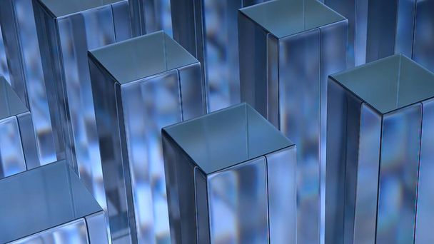 Blue Glass Cube Refraction and Reflection Geometry Shape Elegant Modern 3D Rendering Abstract Background High quality 3d illustration - Photo, Image