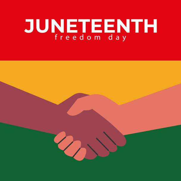 Juneteenth Freedom Day. Handshake of people. June 19 2024. African American Liberation Day. Black, red and green. Flat vector illustration. - Vector, Image