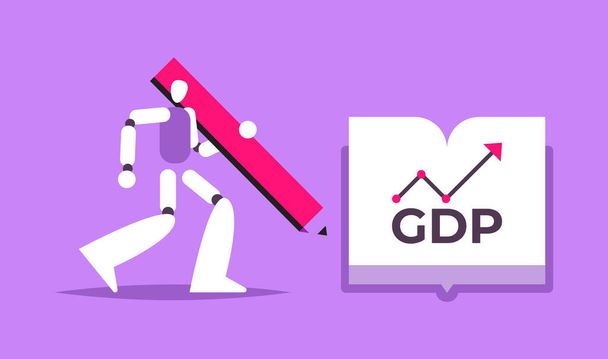 Gross Domestic Product or GDP. Recession, Business, Consumption, Investment. Arrow with Ai Robot and book. Flat vector illustration. - Vector, Image