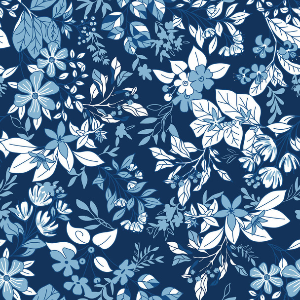 Blue Monochrome Forest vector Seamless Pattern - Vector, Image