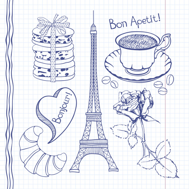 σύμβολα της Γαλλίας doodles - Διάνυσμα, εικόνα