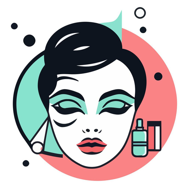 Un'icona vettoriale di contorno per cosmetici di trucco, con stile minimalista che mostra vari strumenti cosmetici - Vettoriali, immagini
