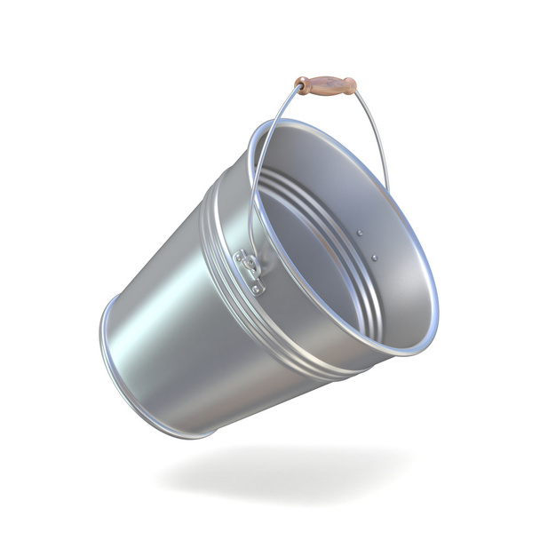 Metal bucket isolated on a white background. 3D render illustration isolated on white background - Φωτογραφία, εικόνα