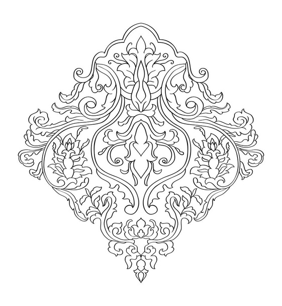 Zwarte contour bloem design element met een gestileerde bloem. Klassieke sjabloon voor tapijt, behang, textiel en elk oppervlak. - Vector, afbeelding