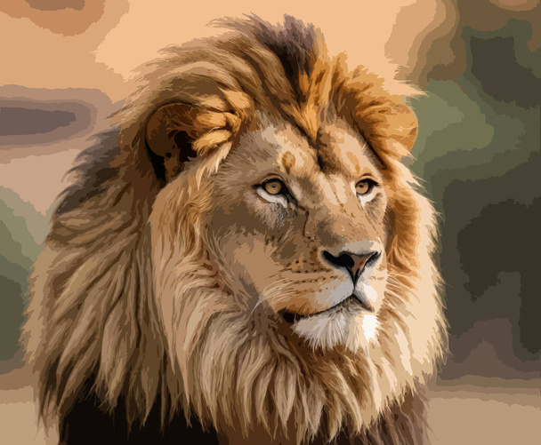 High Detailed Full Color Vector - Captivating Wild Carnivore Γκρο πλαν Εικονογράφηση Έντονη Piercing Stare of Lion - Διάνυσμα, εικόνα