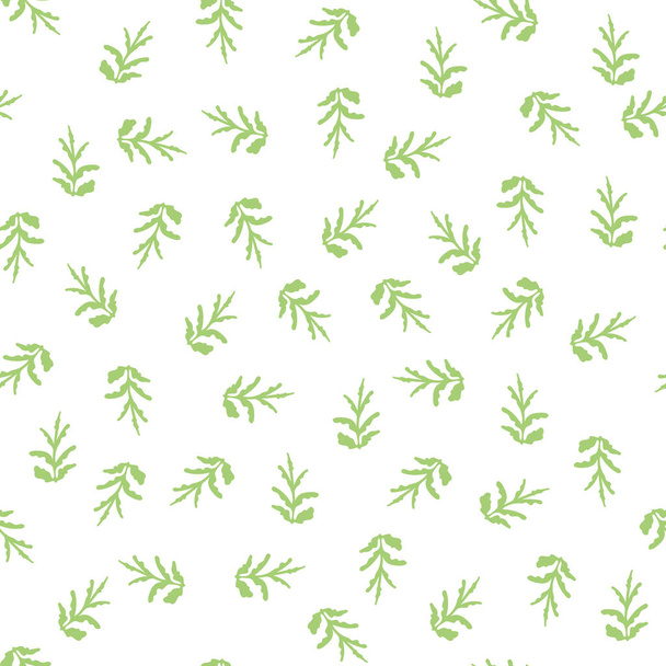 Zökkenőmentes minta Zöld levelek Fehér háttér Tavaszi virágzás Egyszerű dísz sablon banner poszter textilszövet Vektor illusztráció - Vektor, kép
