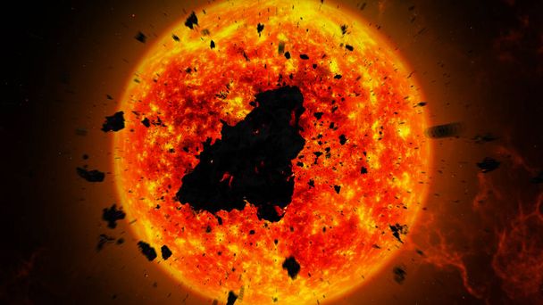 Meteory a velký asteroid míří k slunečnímu 3D obrazu, 4k, 2024 - Fotografie, Obrázek