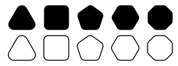 Набір геометричних фігур з закругленими кутами. Трикутник, квадратний або квадратний, п'ятикутник, шестикутник і восьмикутник форми ізольовані на білому тлі. Векторна графічна ілюстрація. - Вектор, зображення