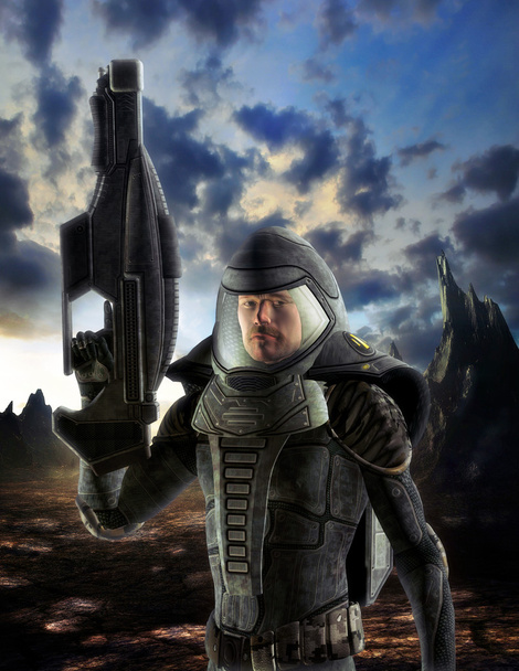 Soldat futuriste en combinaison spatiale
 - Photo, image