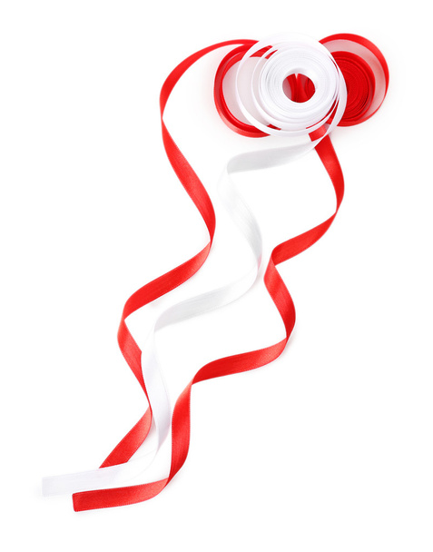 Colorful red and white ribbons isolated on white - Φωτογραφία, εικόνα