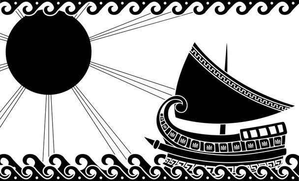 het schip in de Oceaan in een klassieke Griekse stijl - Vector, afbeelding