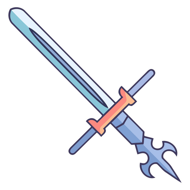 Векторный контур средневекового меча, подчеркивающий гладкое лезвие и традиционный дизайн рукоятки с перекрёстным стражем. - Вектор,изображение