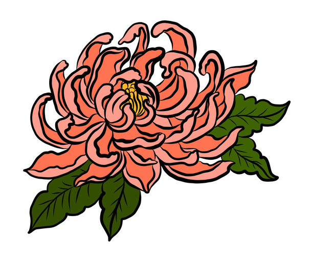 Χρυσάνθεμο λουλούδι διάνυσμα για τατουάζ ή κεντήματα.Floral εικόνα για εκτύπωση σε κουρτίνα ή τραπεζομάντιλο. - Διάνυσμα, εικόνα