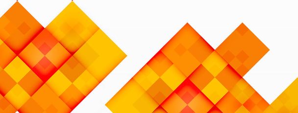 Een symmetrisch patroon van oranje en gele rechthoeken en driehoeken creëert een kleurrijke weergave van tinten en tinten op een witte achtergrond - Vector, afbeelding