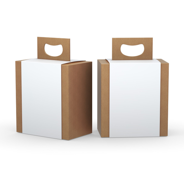 Ruskea paperi laatikko valkoinen kääri ja kahva pakkaus, leikkaamalla pa
 - Valokuva, kuva
