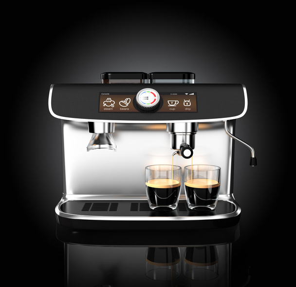Şık kahve makinesi espresso içinde iki bardak bira - Fotoğraf, Görsel