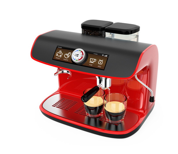 Stylish coffee machine brewing espresso in two glasses - Photo, Image